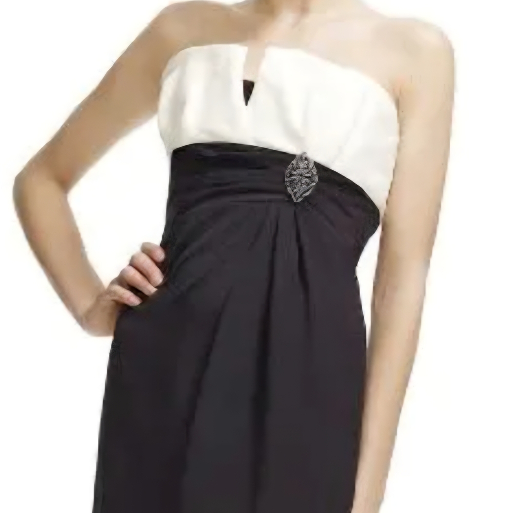 White House Black Market Strapless Black and White Satin Cocktail Dress Ruched.0